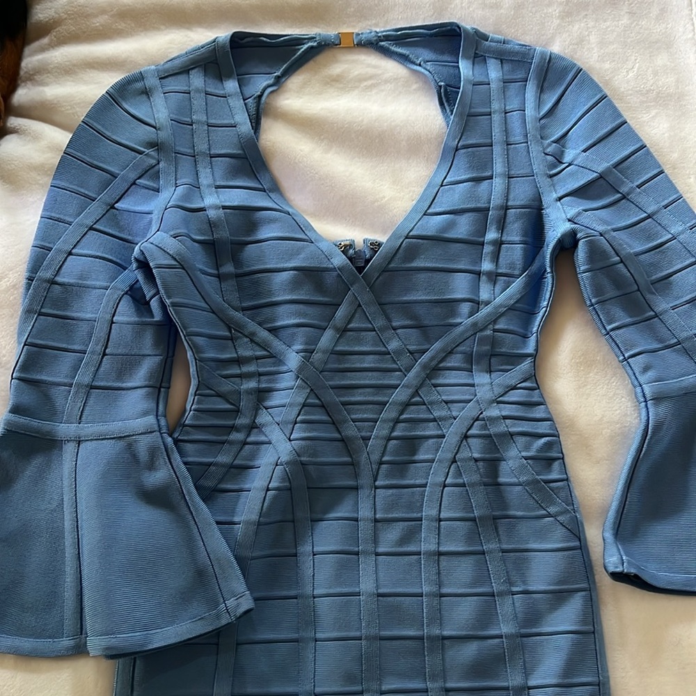 HERVE LEGER BLUE MIDI DRESS - Picture 4 of 8